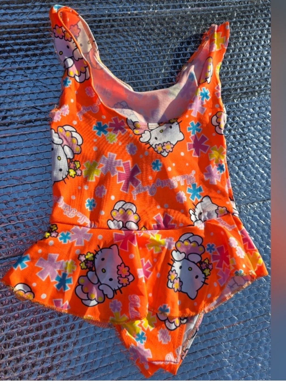 Hello Kitty Neon Orange Floral Ruffle One-Piece Swimsuit